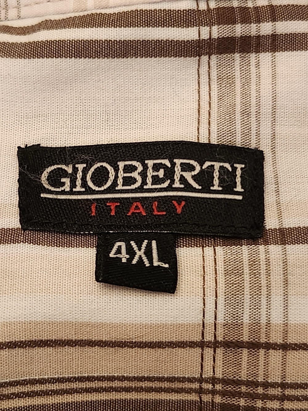 Men's 4XL Gioberti Italy White Brown Plaid Button-Down Shirt Short Sleeve - Picture 5 of 10